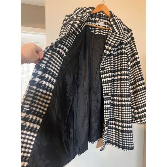 Susan Graver 1X Houndstooth Plaid Longline Peacoat Black White Academia Prep - Picture 7 of 16